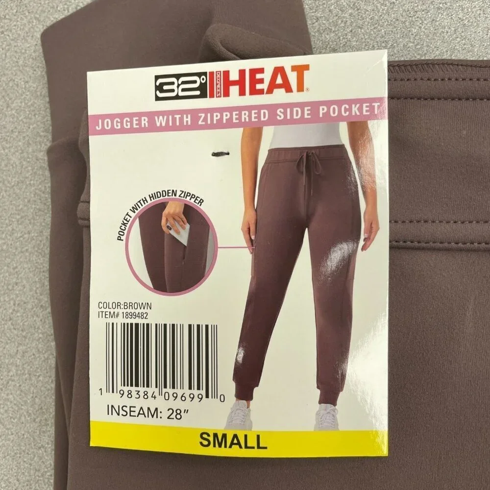 32 Degrees Heat Women's S Jogger Pants With Zippered Pocket Brown M0700